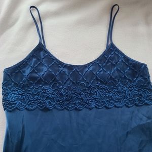 Vintage Intimate Moods Royal Blue Lace & Satin Slip-On Chemise Camisole Medium